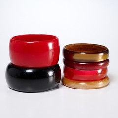 Vtg Plastic Acrylic Resin Lucite Red Yellow Brown Black Bangle Bracelet 8pc Lot
