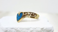 Vintage Gold Tone Heart Shaped Turquoise Ladies Ring Marked 88 – Size 8