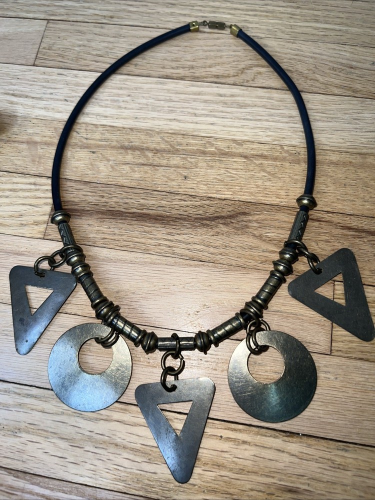 VTG Industrial Brutalist Geometric Statement Necklace Modernist Mixed Metal