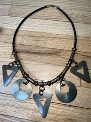VTG Industrial Brutalist Geometric Statement Necklace Modernist Mixed Metal