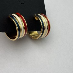 Vintage Avon Earrings American Glory Enamel Huggie Hoop Pierced Patriotic