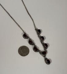 Vintage 925 Sterling Silver Cognac Colored Amber Y Drop Necklace 18” 11g