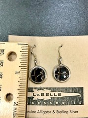 VINTAGE LABELLE Sterling Silver GENUINE ALLIGATOR Earrings BROWN Dangle