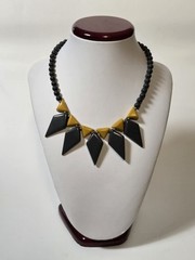⚡ “Electric Geometry” – 1980s Chunky Statement Necklace – Mustard Yellow &…