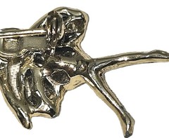 Vintage Gold Tone Green Rhinestone Ballerina Brooch 1 5/8″ Length