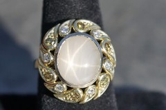 Antique 14K Yellow Gold WHITE STAR SAPPHIRE Ring w/ Yellow & Gold Diamonds $8000