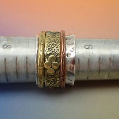 Spinner Band Bohemian Ring Fidget 3-Tone Sterling Silver Copper Brass Size 7