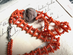 Victorian 800 silver Coral Lava Cameo Necklace, Swivel Clasp – Grand Tour
