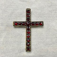 Vintage Bohemian Garnet Gold Tone Jewelry Lot Cross Pin Earrings Safety Chain