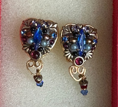 Michal Golan Earrings Clip On Heart Drop Dangle Gold Tone Byzantine Style Mosaic