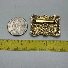 1928 Gold Tone Filigree Rectangular Brooch Pin 1.25 in Vintage Marcasite Look