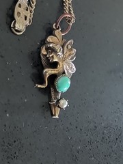 VINTAGE FAIRY PIXIE NYMPH PENDANT ART NOUVEAU NECKLACE 16″ R4