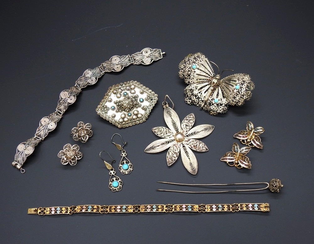 Estate 800 Silver Filigree Cannetille Jewelry Lot Antique Victorian Revival 66gr