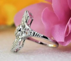 Art Deco Style Round Lab Created Diamond 14k White Gold FN Engagement Gift Ring