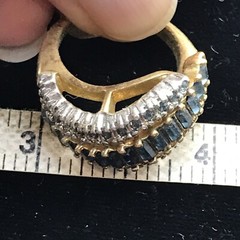 Vintage 18K HGE Gold Plated Blue Baguette & Blue Crystals Ring varied sizes