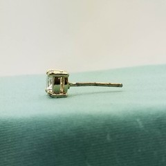 CZ Stud Earrings in Yellow Metal Settings, 5.2mm Each, Large Solitaire, Vintage