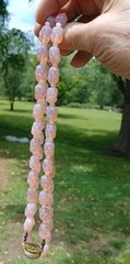 ANTIQUE MOLDED BERRY OPAL MILKY PINK OPALINE GLASS BEAD FLAPPER NECKLACE SET 3ft