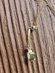 Antique Lavalier With Natural Aquamarine Gemstone 15k Yellow Gold