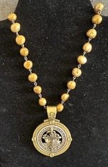 Vintage Necklace French Kande Faux Golden Pearl, Pendant Cognac Pineau 16”