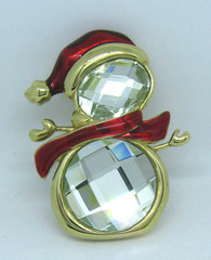 VTG SPARKLING CRYSTAL & ENAMEL CHRISTMAS SNOWMAN BROOCH IN BOX MERRY & BRIGHT?
