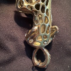 Gold Tone Leopard Gemstone Pendant Old Pawn Green Gem E