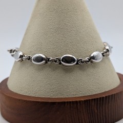 Vintage Sterling Silver Oval Puffed Link Bracelet 7.5 Inch Modernist Jewelry 925