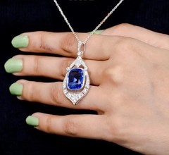 2.30Ct Art Deco Style Lab Created Blue Diamond Women’s Pendant 14K White Gold FN
