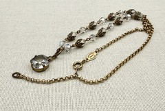 Vintage Catherine Popesco Crystal Bead Drop Necklace Antiqued Gold Tone 18″