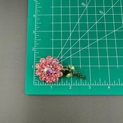 Vintage Judy Lee Rhinestone Flower Brooch Shades of AB Pink Green Long Stem READ