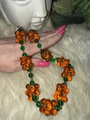 Louis Rousselet Rare Gorgeous Gripoix Green & Amber Glass In 25 Inches Long! D5
