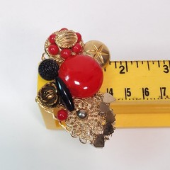 VTG Maximalist Art Brooch Pin Red Black Gold Tone Statement Fashion Steam Punk