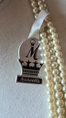 Circa 1950 NOS Marvella 3-Str Faux Pearl Necklace ,Original Tag,Box,Sterlinig