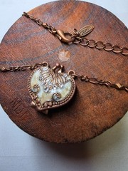 VCLM Copper Tone Heart Locket Necklace Crystal Pendant Vintage Style Ornate