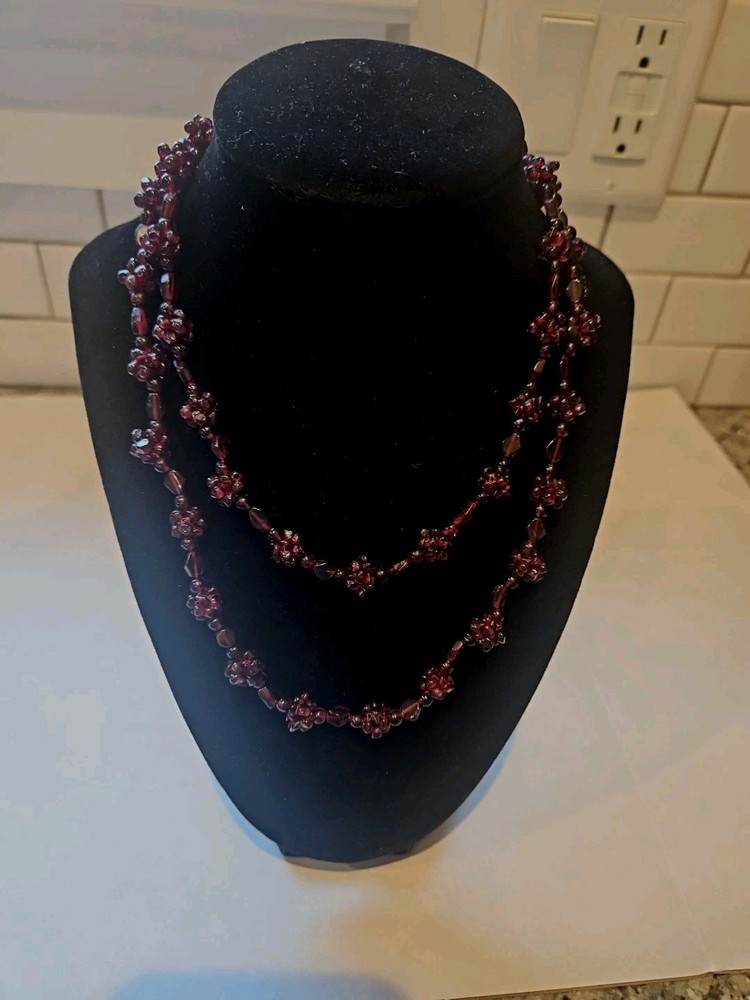 Vintage Natural Garnet Beaded 34” Necklace Endless