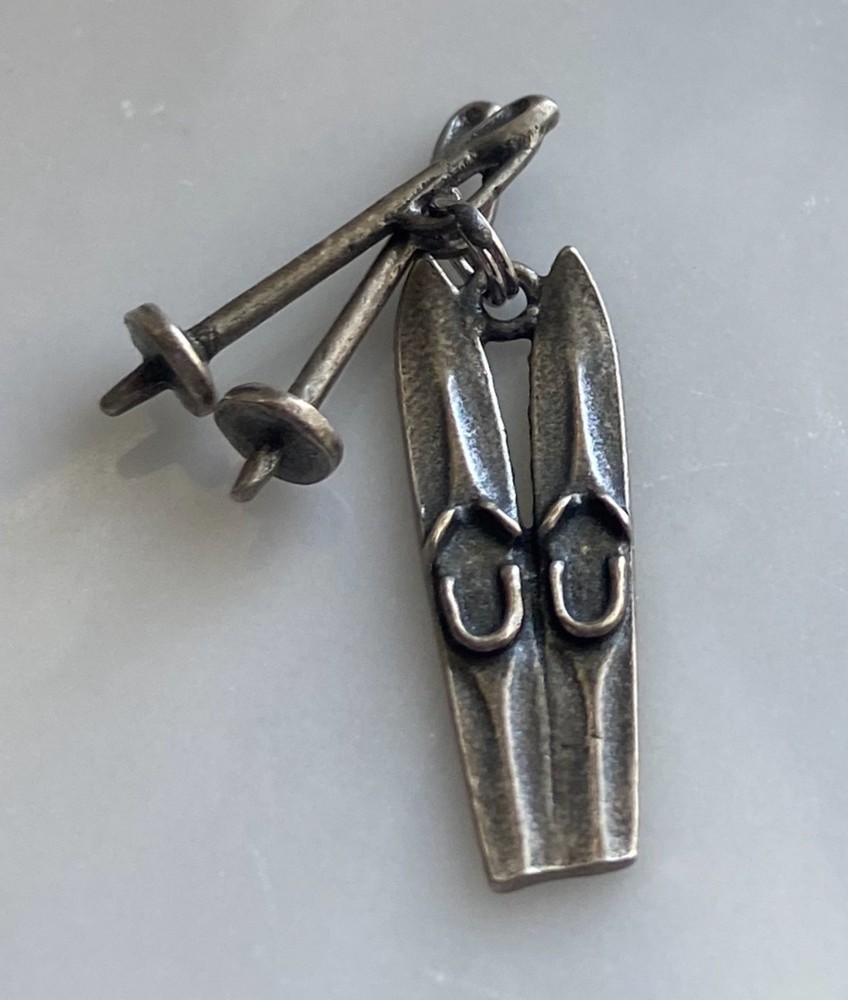 Vintage Sterling Silver SKIS and POLES WINTER SPORT Charm