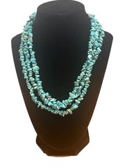 Vintage Beaded Necklace | Genuine Turquoise | 3 Strands | 20” Clasp to Close