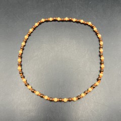 Dainty 90s Beaded Stretch Choker Collar Necklace Natural Tone Brown Orange Boho
