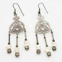 Southwestern Style Chandelier Silver Tone White Howlite Bead Pierced Earrings