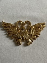 Vintage Nolan Miller Double Swan Brooch Pin Dangle Heart Pave Rhinestones signed