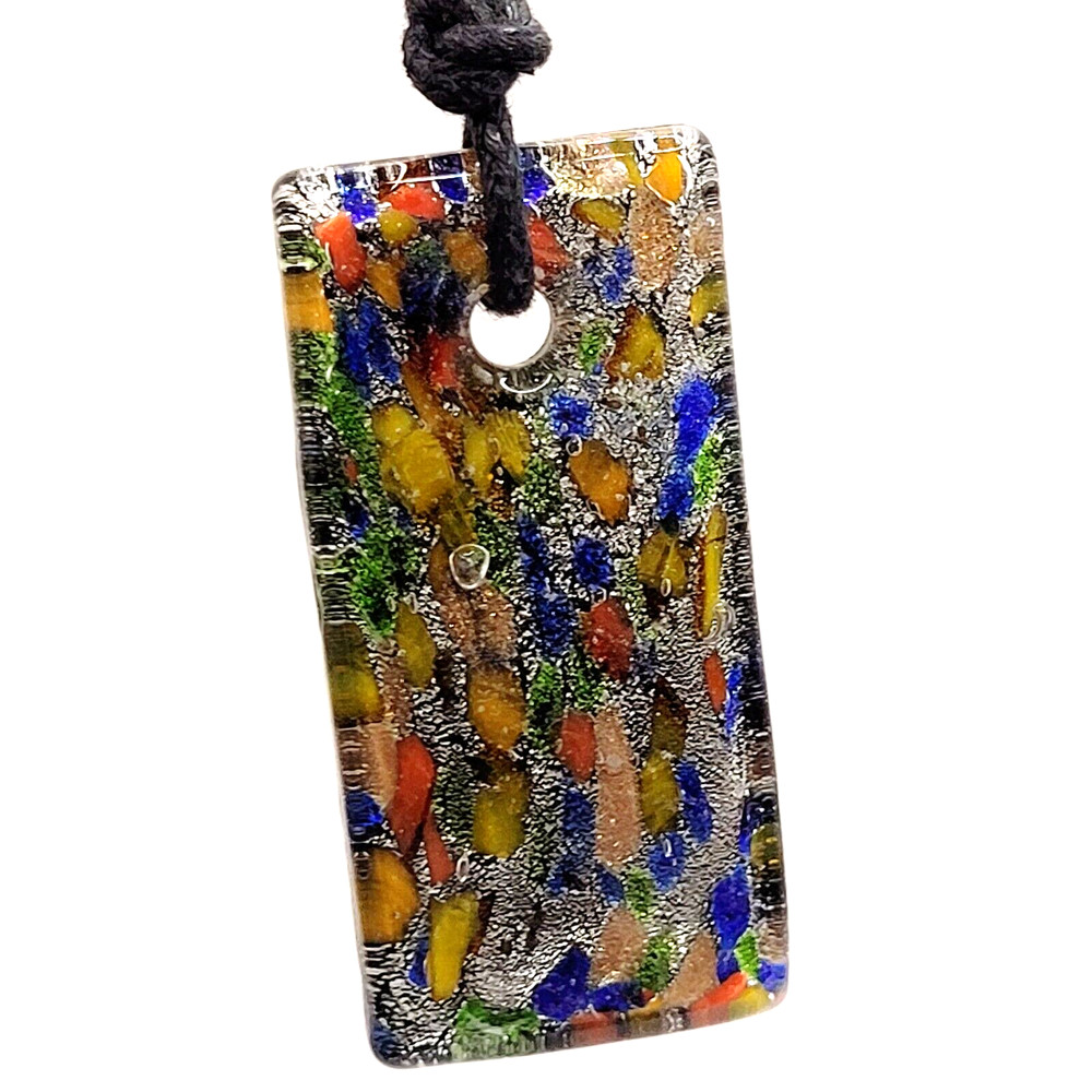 Art Glass Pendant Necklace Vibrant Cobalt Foil Silver Dust Mosaic Style Dichroic