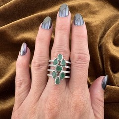 Vintage Sterling Silver 2.48 CTW Emerald Cluster Statement Ring Size 8.75 7.8g