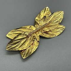Vintage Brooch Womens Gold Leaf Textured Layered Botanical Statement 3.25 Inches