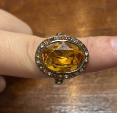 Kenneth Jay Lane Cocktail Ring Amber Colored Faceted Center Stone Size 7