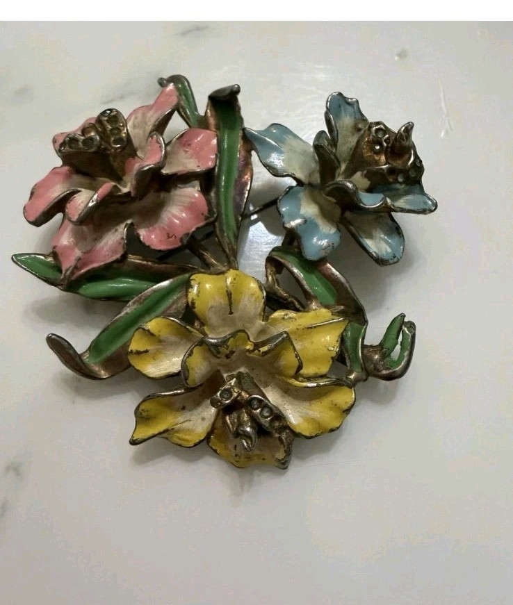 Vintage Pot Metal 1930s Floral Brooch Unsigned