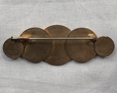 Vintage Art Nouveau Brass Brooch Floral Medallions Trombone Clasp 1910s 16g