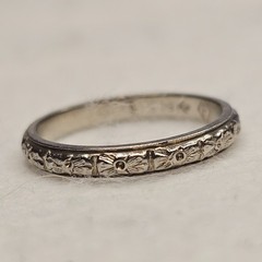 Antique BELAIS 18K White Gold Engraved Wedding Band Ring Art Deco Size 5.5