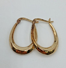 VTG 925 Oval Hoop Earrings 1in Drop Gold Vermeil on Sterling Silver 2.5g Estate