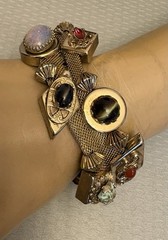 Victorian Revival Bracelet Mesh Jeweled Slide Charms Faux Gems Bold Statement