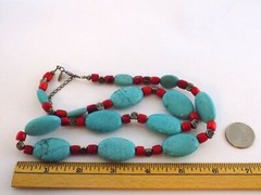 Donna Dresler Southwestern Dyed Howlite Coral Strand Necklace 925 Silver Clasp