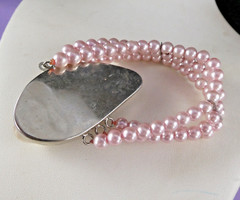 Pretty Seashell Bracelet Pink Pastel Beads Large Shell Silver Plated Metal